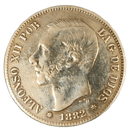 Moneda de plata de 5 pesetas de Alfonso XII de 1882, *MSM, con un peso de 23.55 gramos.