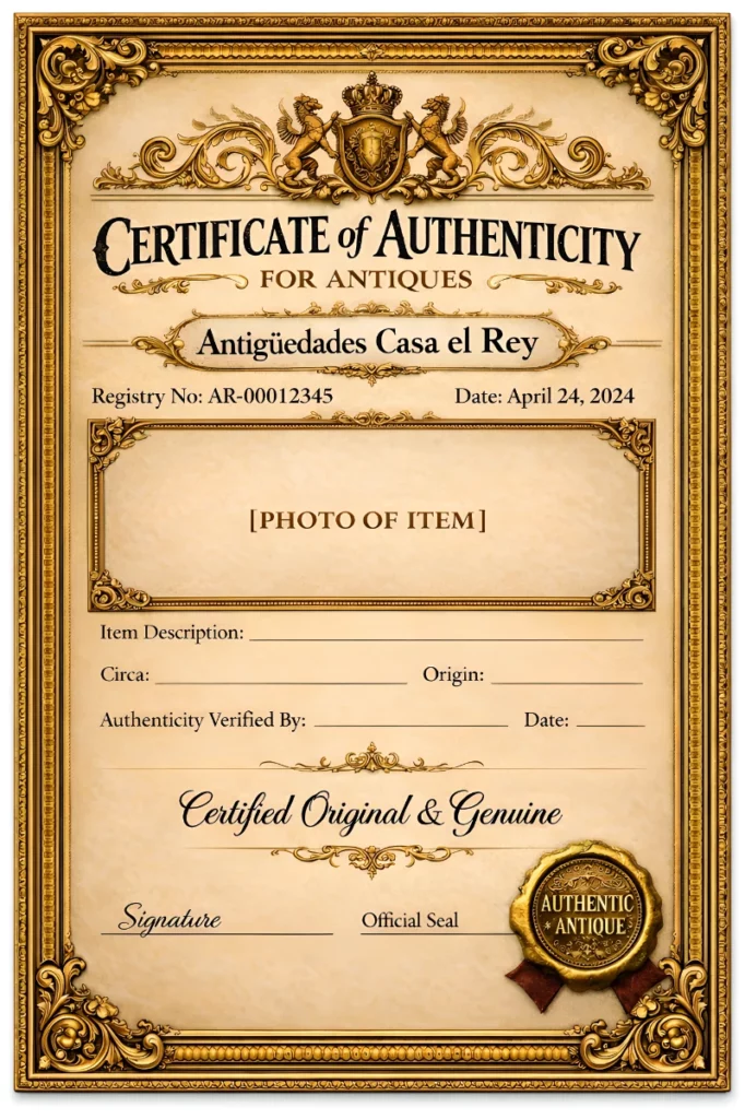 Certificado de autenticidad antique