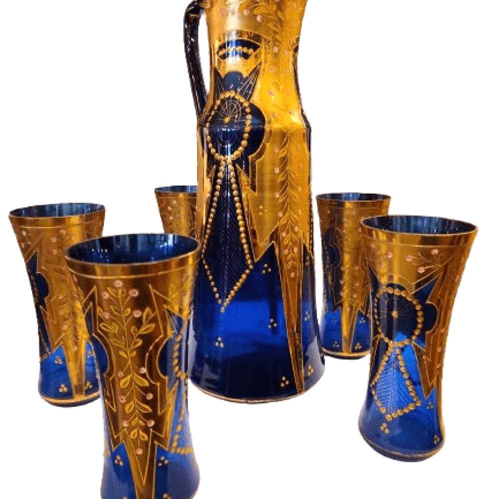 JUEGO DE JARRA CON CUATRO VASOS DE MURANO