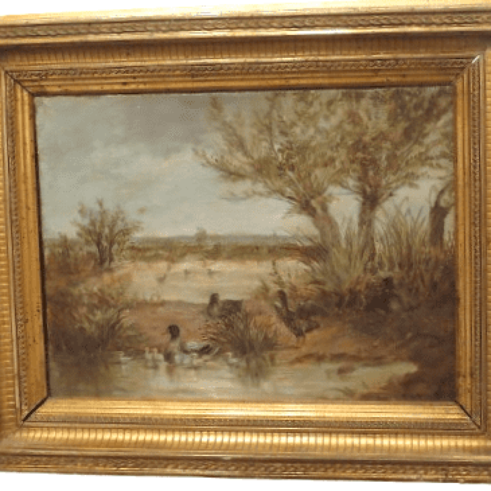 PINTURA DE PATOS EN EL LAGO